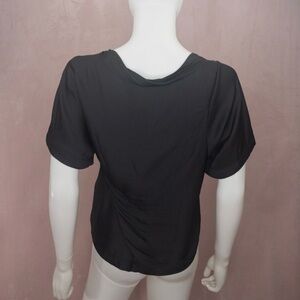 NWT $495 Alexander Wang Womens Short Sleeve Black Silky Blouse Shirt Size 4